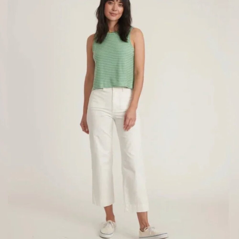 sz XL NEW NWT Marine Layer Lydia Textured Stripe Cropped Tank top in Green Sheen
